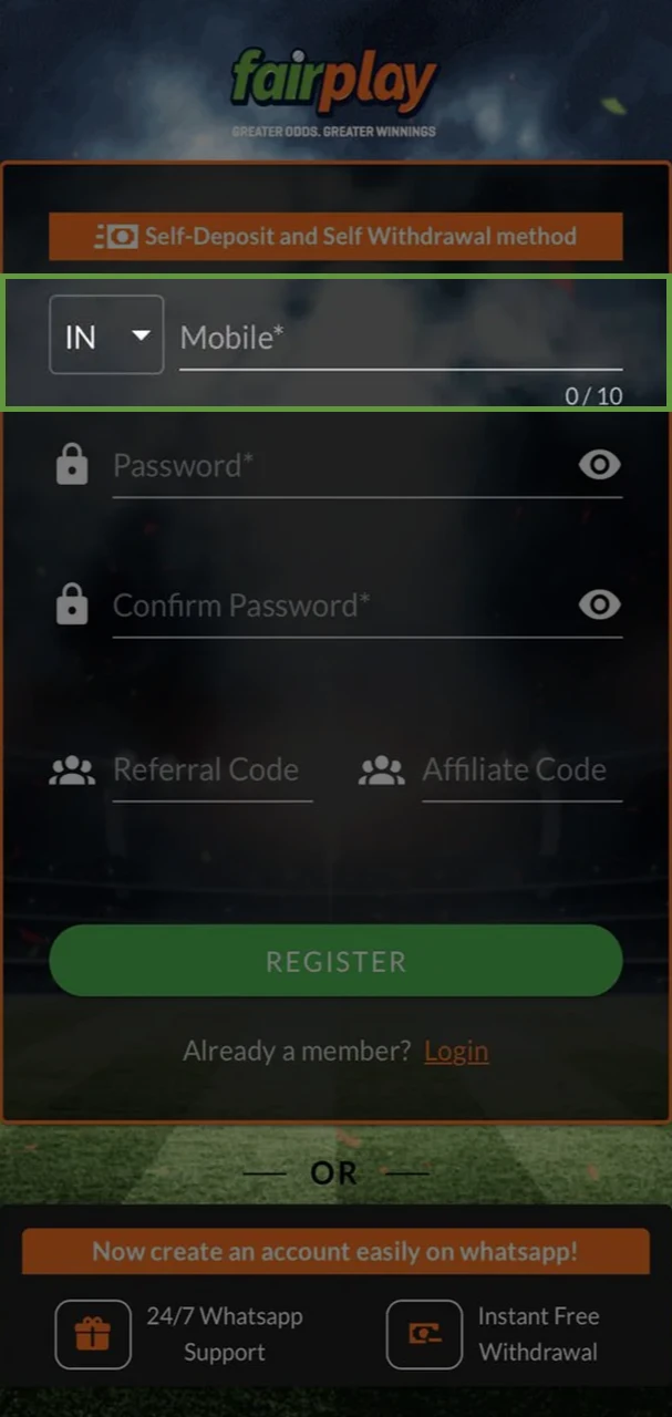 Provide your phone number to complete the FairPlay registration.