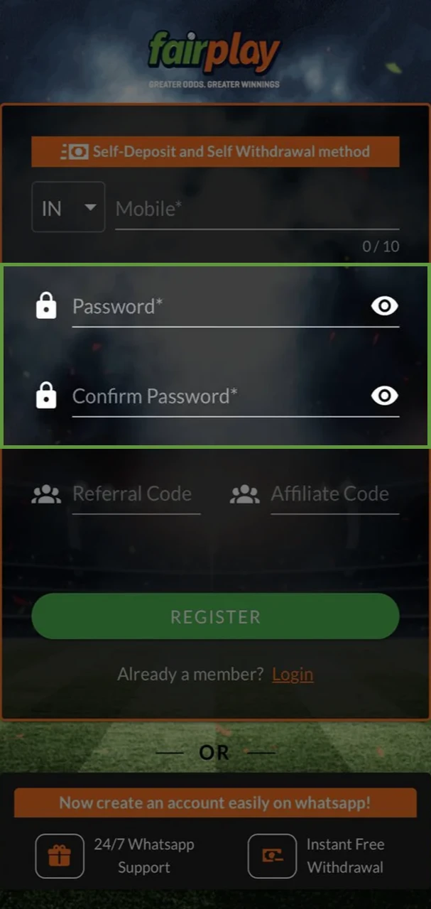 Set up your password and confirm it to finalize your FairPlay sign-up.