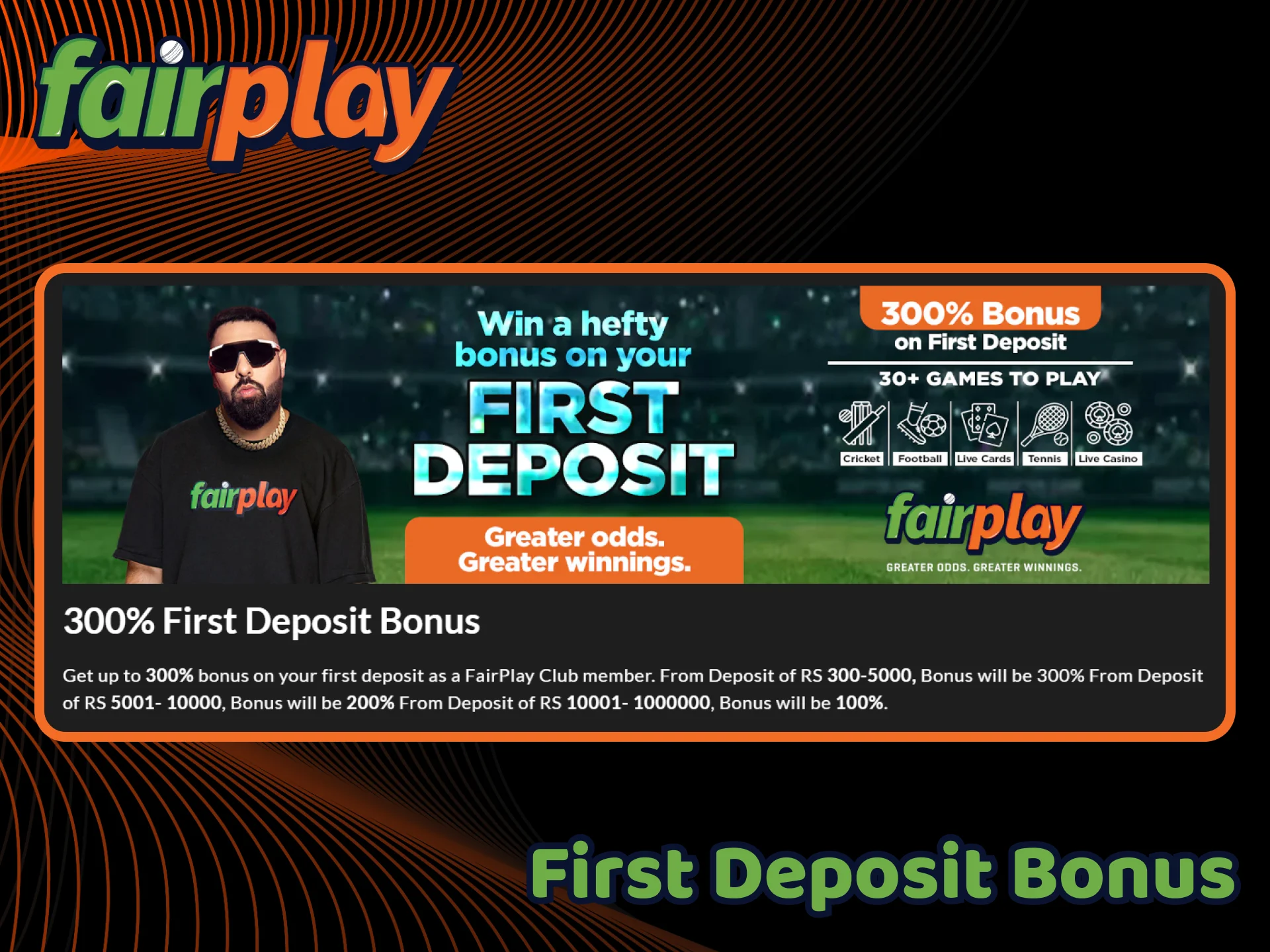 Boost your first FairPlay deposit with a massive 300% bonus.