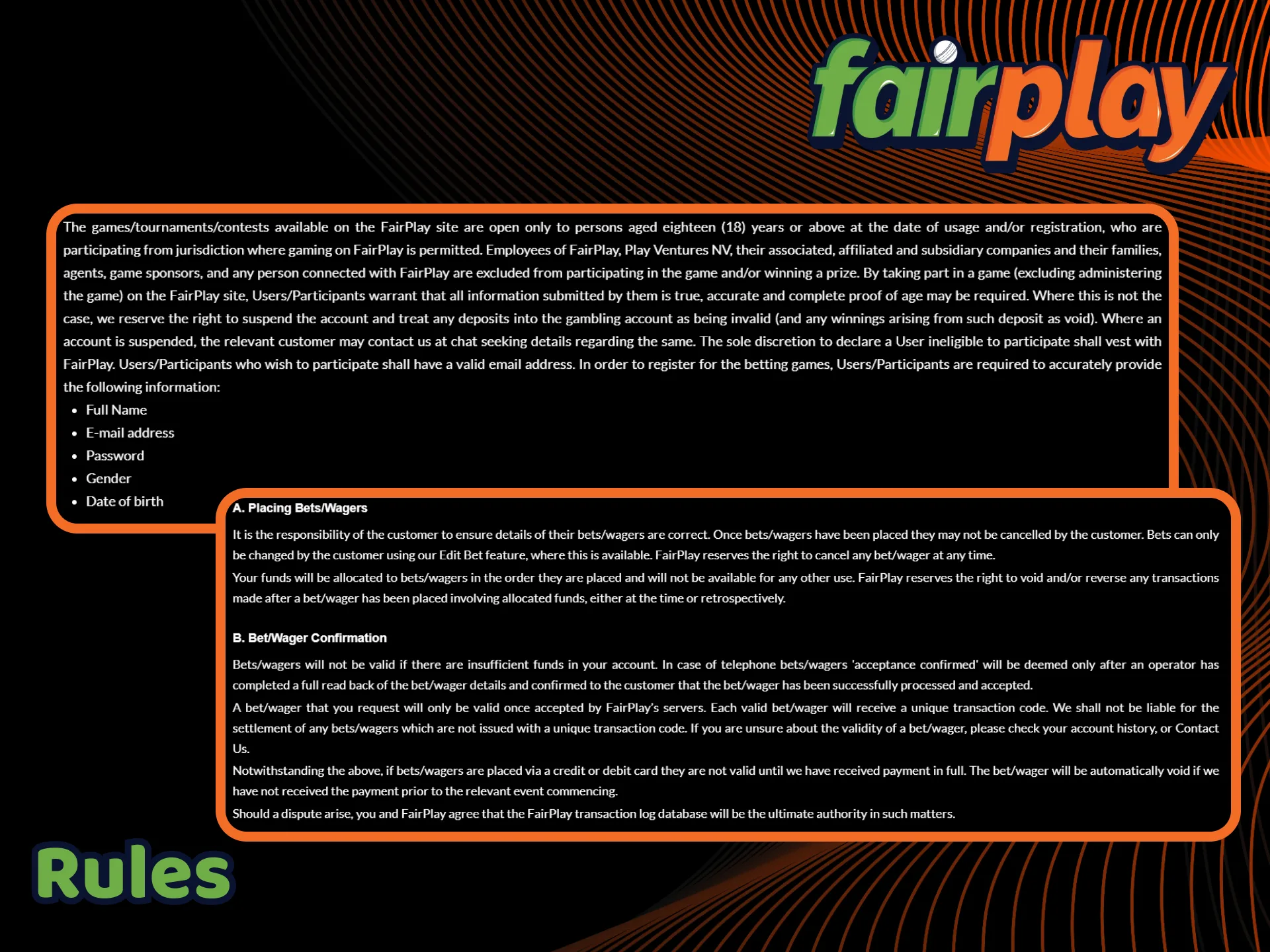 Review the general terms and conditions of the FairPlay platform.