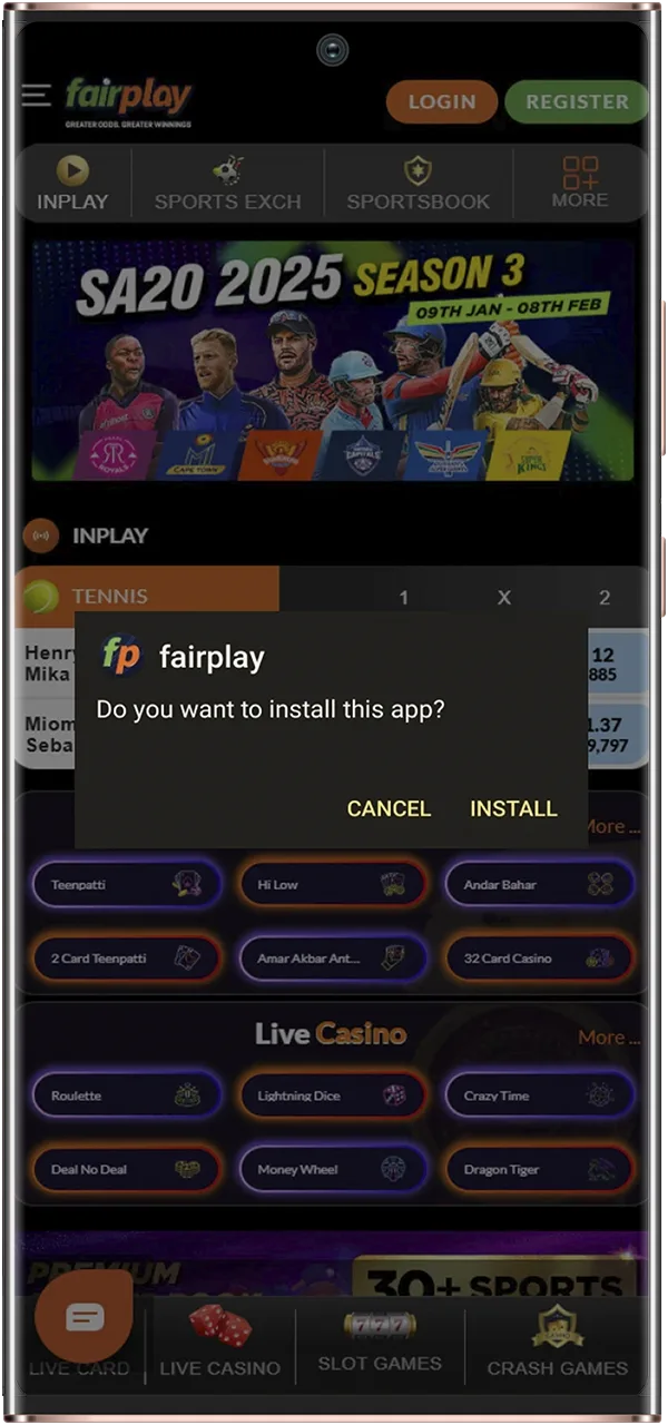 Locate the FairPlay APK in your downloads and run the installer.