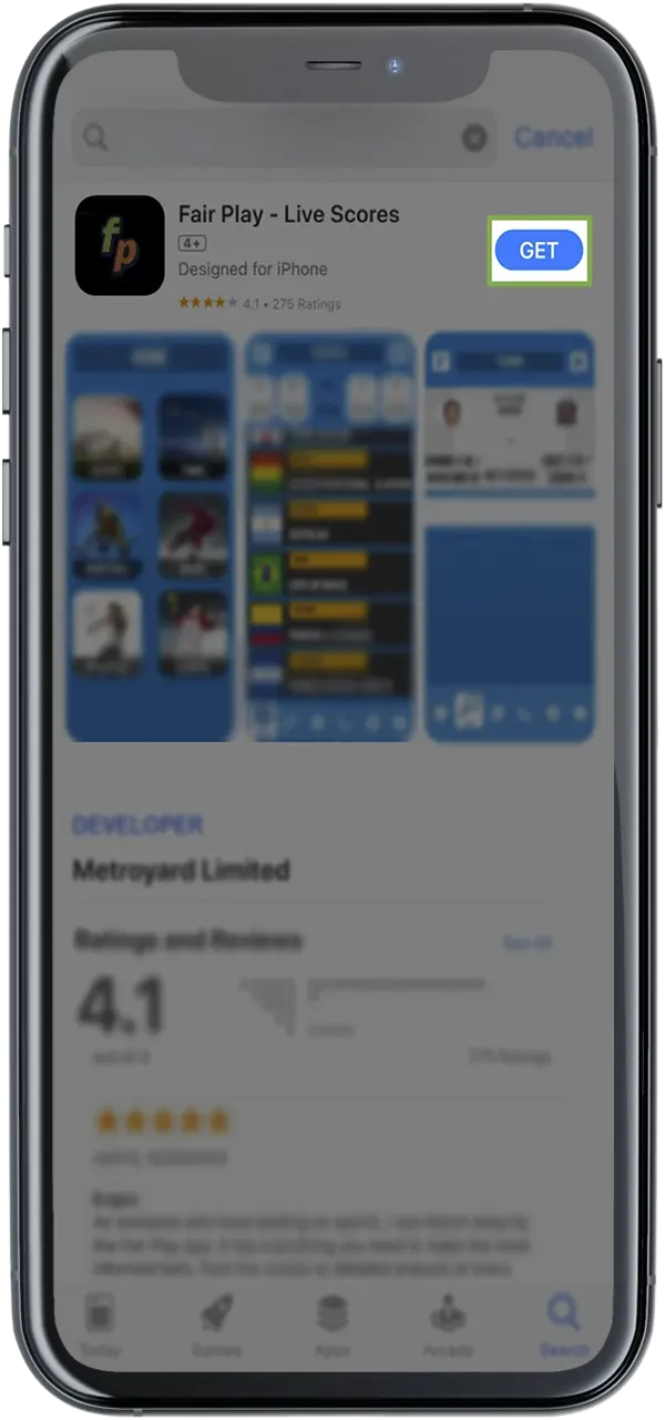 To start the download for iOS, just tap the 'Get' button.